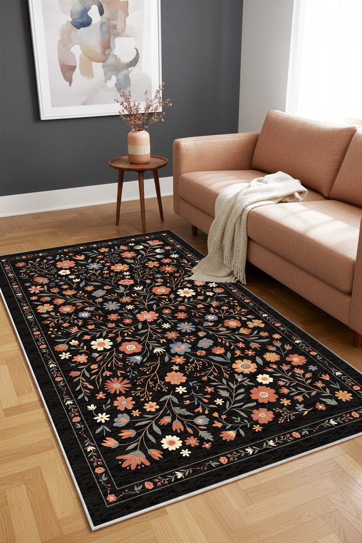West Home Digital Print Washable Non-Slip Living Room, Kitchen and Hallway Rug - 626 Anthracite