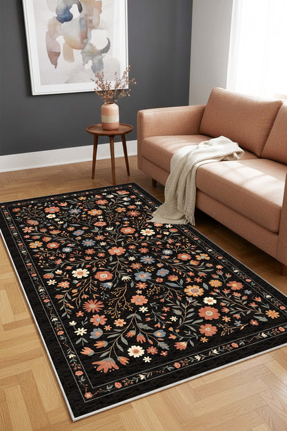 West Home Digital Print Washable Non-Slip Living Room, Kitchen and Hallway Rug - 626 Anthracite