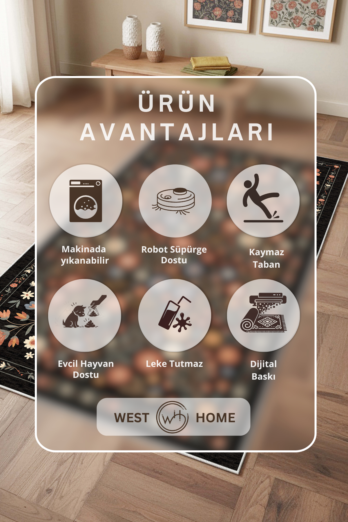 West Home Digital Print Washable Non-Slip Living Room, Kitchen and Hallway Rug - 626 Anthracite