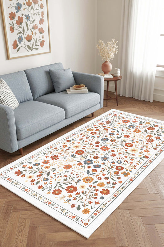 West Home Dijital Baskılı Yıkanabilir Kaymaz Taban Salon, Mutfak ve Yolluk Halısı-914 White