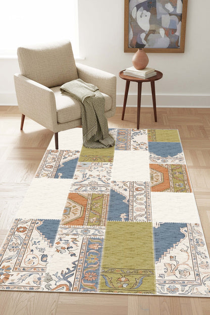 West Home Digital Print Washable Non-Slip Base Living Room, Kitchen and Hallway Rug - 859 Multy