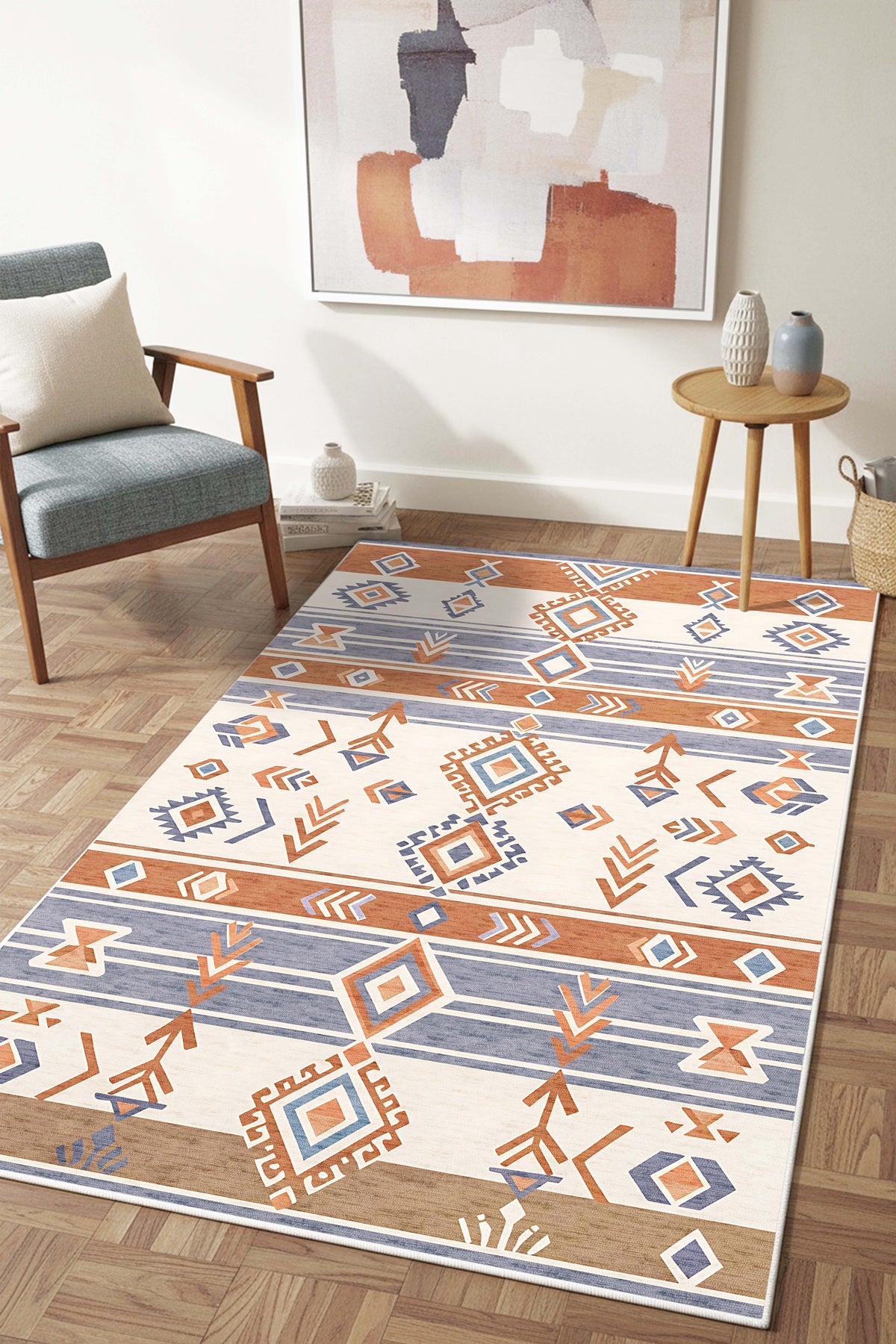 West Home Digital Print Washable Non-Slip Base Living Room, Kitchen and Hallway Rug - 859 Multy
