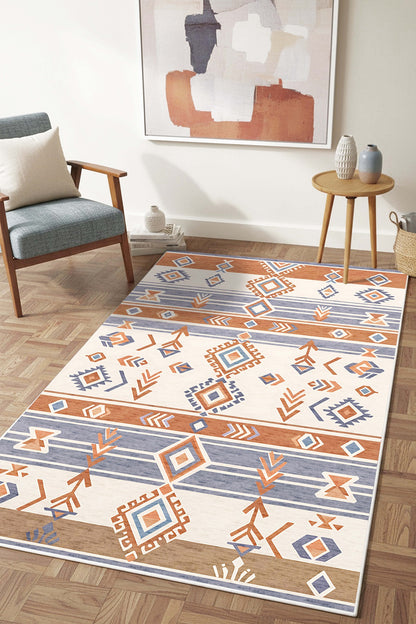 West Home Digital Print Washable Non-Slip Base Living Room, Kitchen and Hallway Rug - 859 Multy