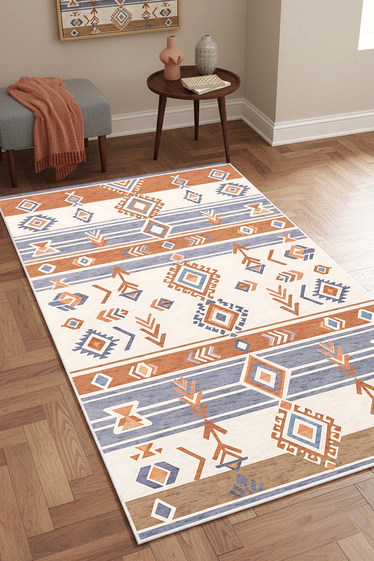 West Home Digital Print Washable Non-Slip Base Living Room, Kitchen and Hallway Rug - 859 Multy