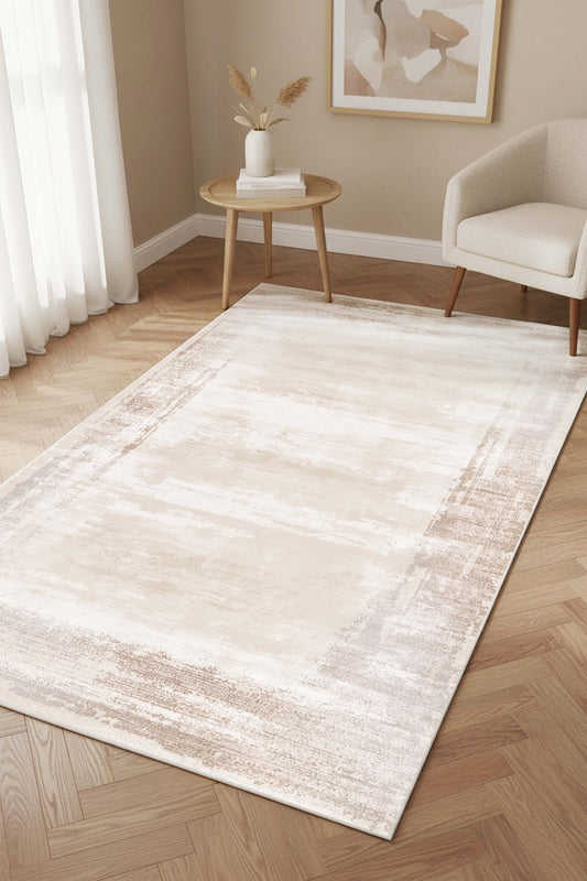 West Home Digital Print Washable Non-Slip Living Room, Kitchen and Hallway Rug - 786 Beige