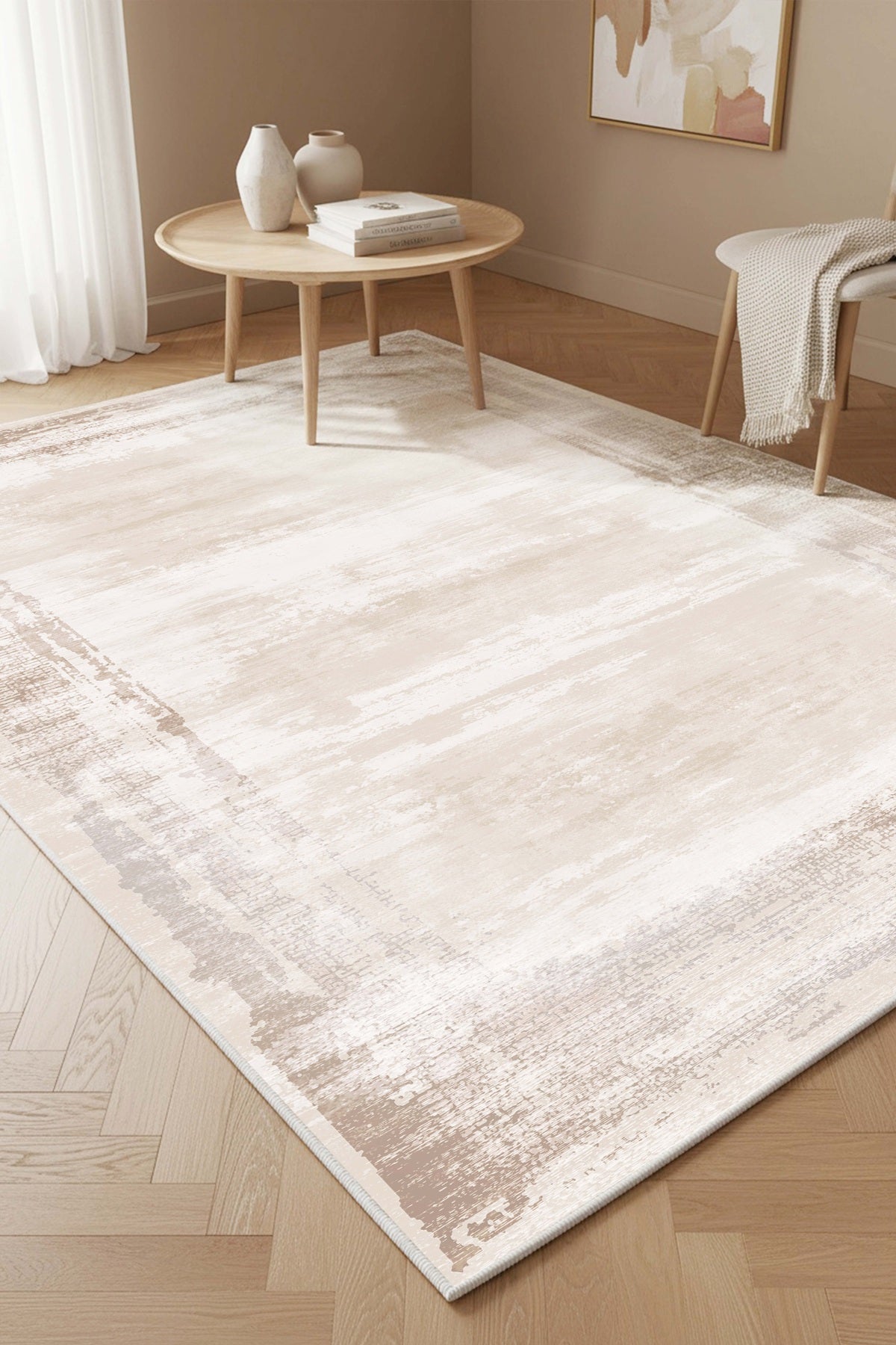 West Home Digital Print Washable Non-Slip Living Room, Kitchen and Hallway Rug - 786 Beige