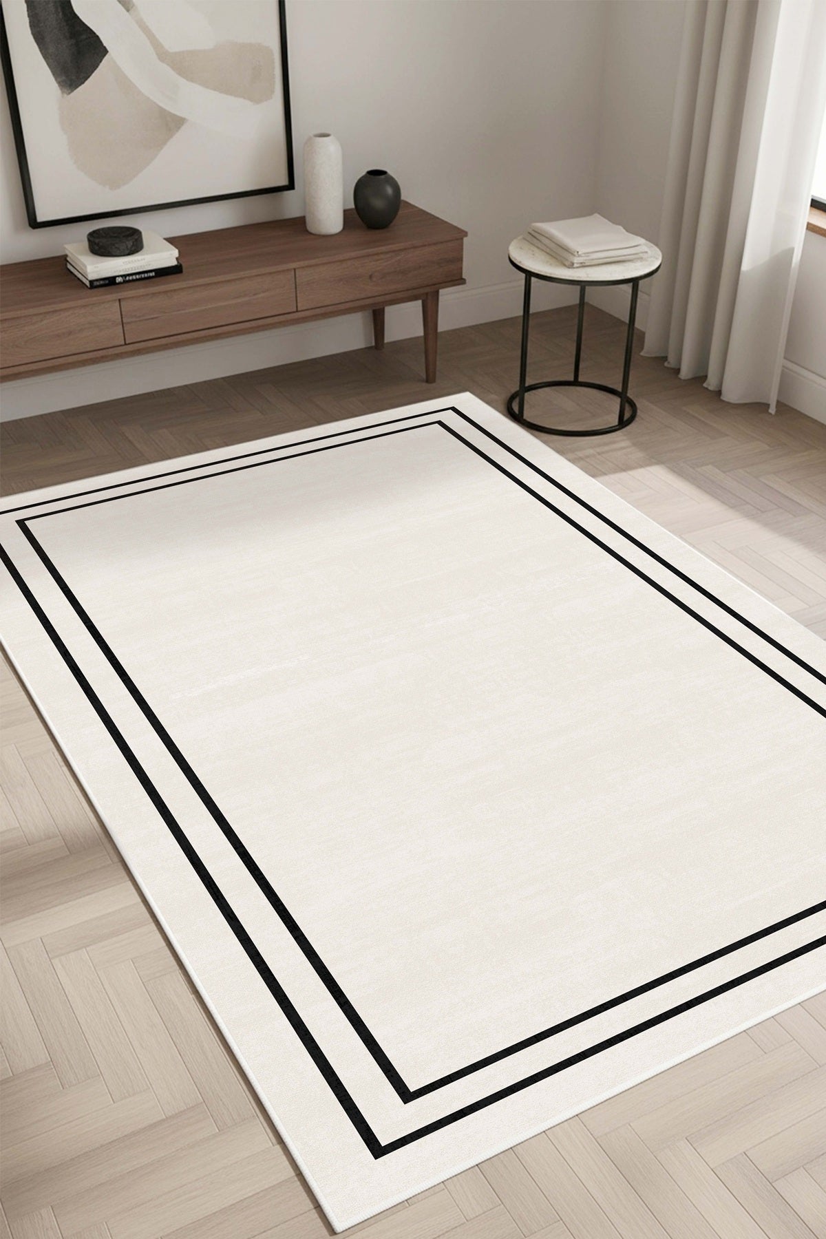 West Home Digital Print Washable Non-Slip Living Room, Kitchen and Hallway Rug - 422 Beige