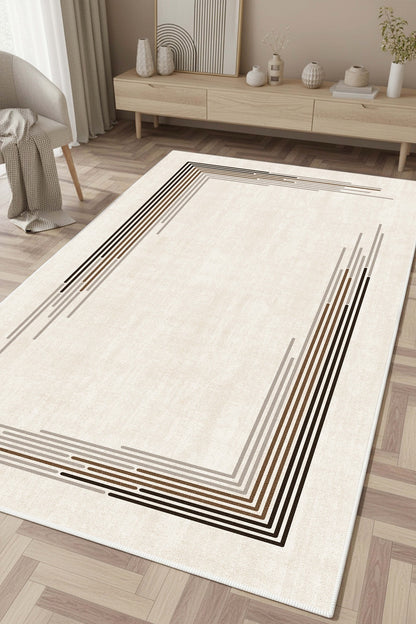 West Home Digital Print Washable Non-Slip Living Room, Kitchen and Hallway Rug - 422 Beige