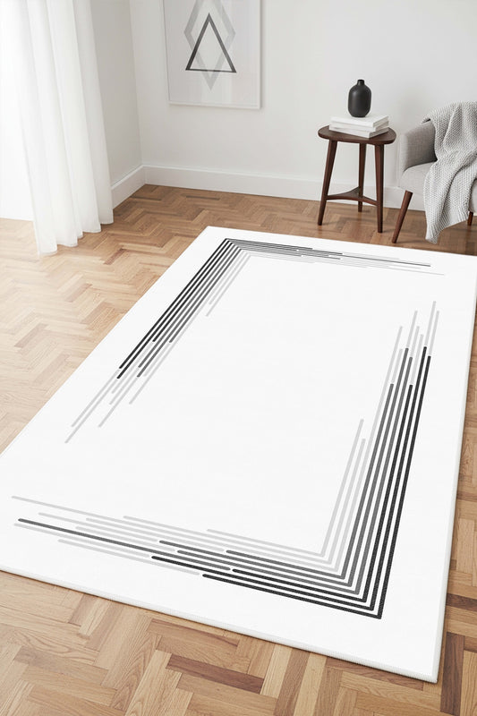 West Home Digital Print Washable Non-Slip Living Room, Kitchen and Hallway Rug - 768 White