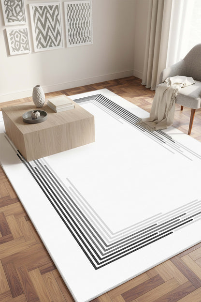 West Home Digital Print Washable Non-Slip Living Room, Kitchen and Hallway Rug - 768 White