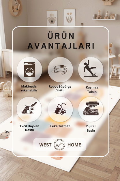 West Home Makinede Yıkanabilir, Çocuk Halısı-922 Beige