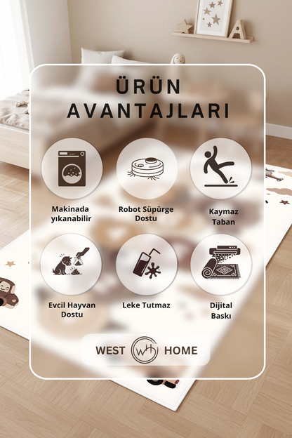 West Home Makinede Yıkanabilir, Çocuk Halısı-924 Brown