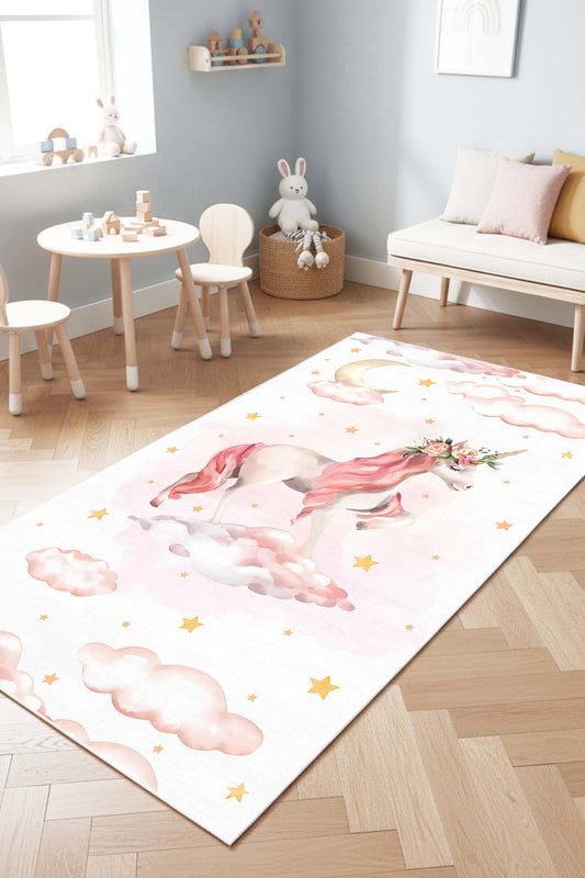 West Home Makinede Yıkanabilir, Çocuk Halısı-925 White