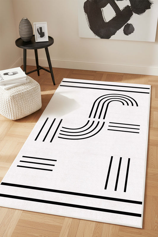 West Home Dijital Baskılı Yıkanabilir Kaymaz Taban Salon, Mutfak ve Yolluk Halısı-928 White
