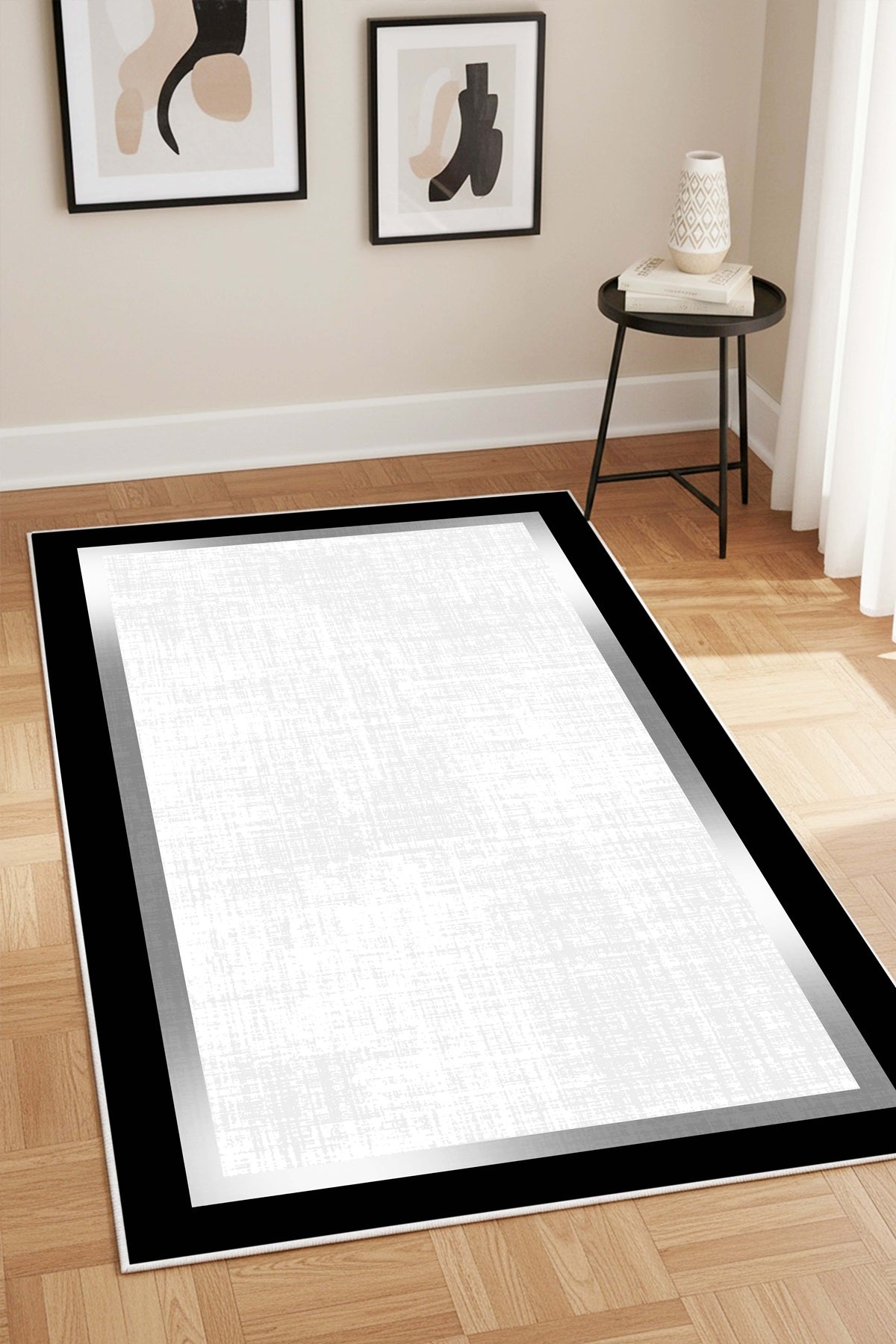 West Home Digital Print Washable Non-Slip Living Room, Kitchen and Hallway Rug - 422 White