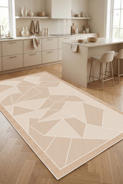 West Home Digital Print Washable Non-Slip Living Room, Kitchen and Hallway Rug - 422 Beige