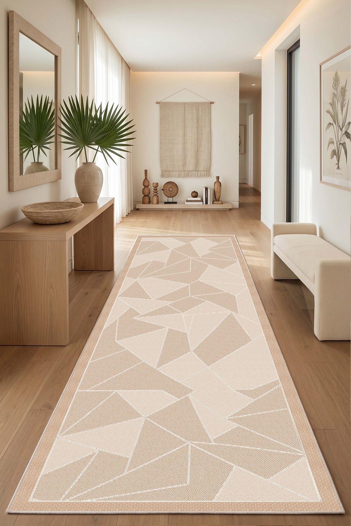 West Home Digital Print Washable Non-Slip Living Room, Kitchen and Hallway Rug - 422 Beige