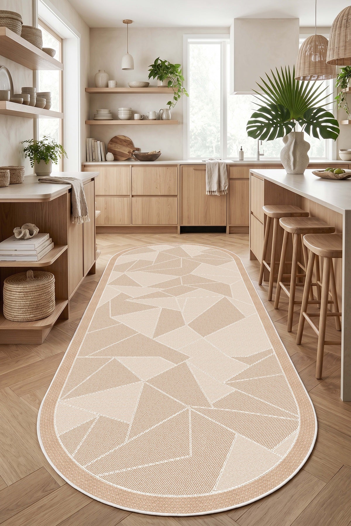 West Home Digital Print Washable Non-Slip Living Room, Kitchen and Hallway Rug - 422 Beige