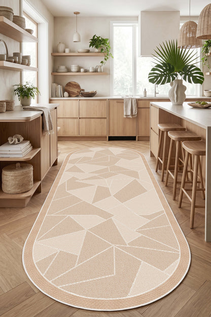 West Home Digital Print Washable Non-Slip Living Room, Kitchen and Hallway Rug - 422 Beige