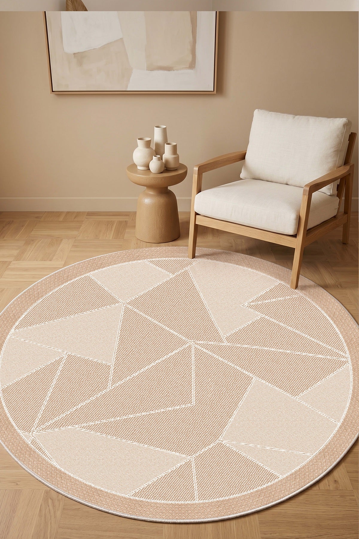 West Home Digital Print Washable Non-Slip Living Room, Kitchen and Hallway Rug - 422 Beige