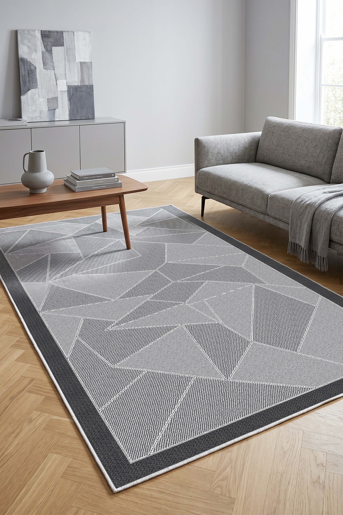 West Home Digital Print Washable Non-Slip Living Room, Kitchen and Hallway Rug - 281 Grey