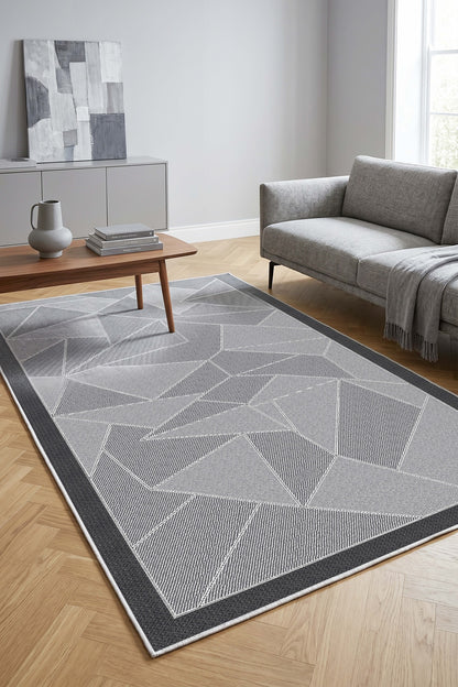 West Home Digital Print Washable Non-Slip Living Room, Kitchen and Hallway Rug - 281 Grey