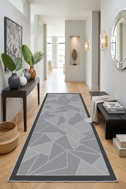West Home Digital Print Washable Non-Slip Living Room, Kitchen and Hallway Rug - 281 Grey