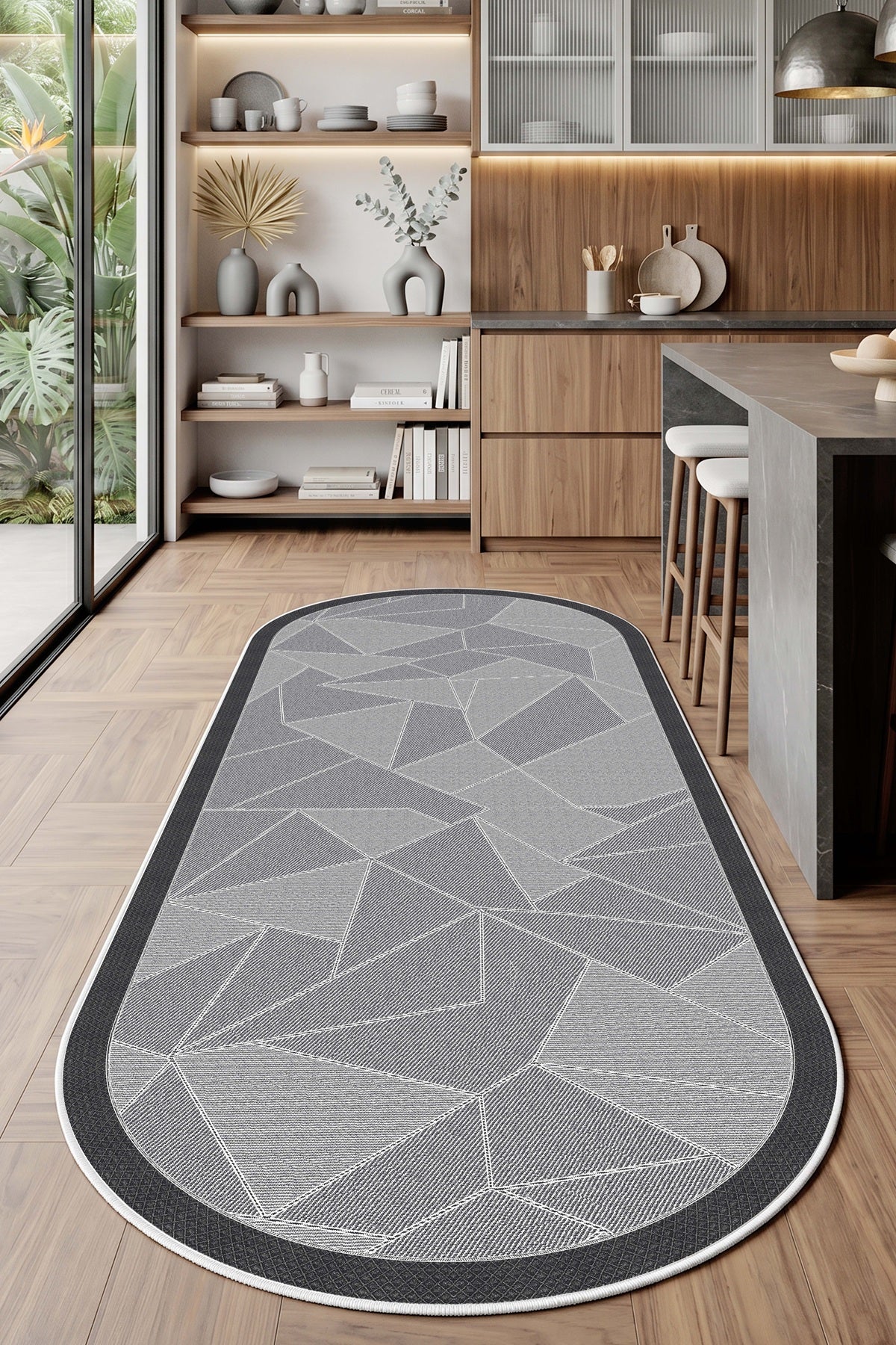 West Home Digital Print Washable Non-Slip Living Room, Kitchen and Hallway Rug - 281 Grey