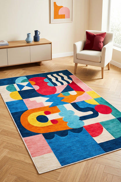 West Home Dijital Baskılı Yıkanabilir Kaymaz Taban Salon, Mutfak ve Yolluk Halısı-940 Multy