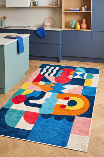 West Home Dijital Baskılı Yıkanabilir Kaymaz Taban Salon, Mutfak ve Yolluk Halısı-940 Multy