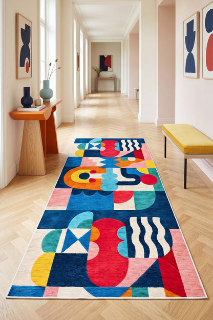 West Home Dijital Baskılı Yıkanabilir Kaymaz Taban Salon, Mutfak ve Yolluk Halısı-940 Multy