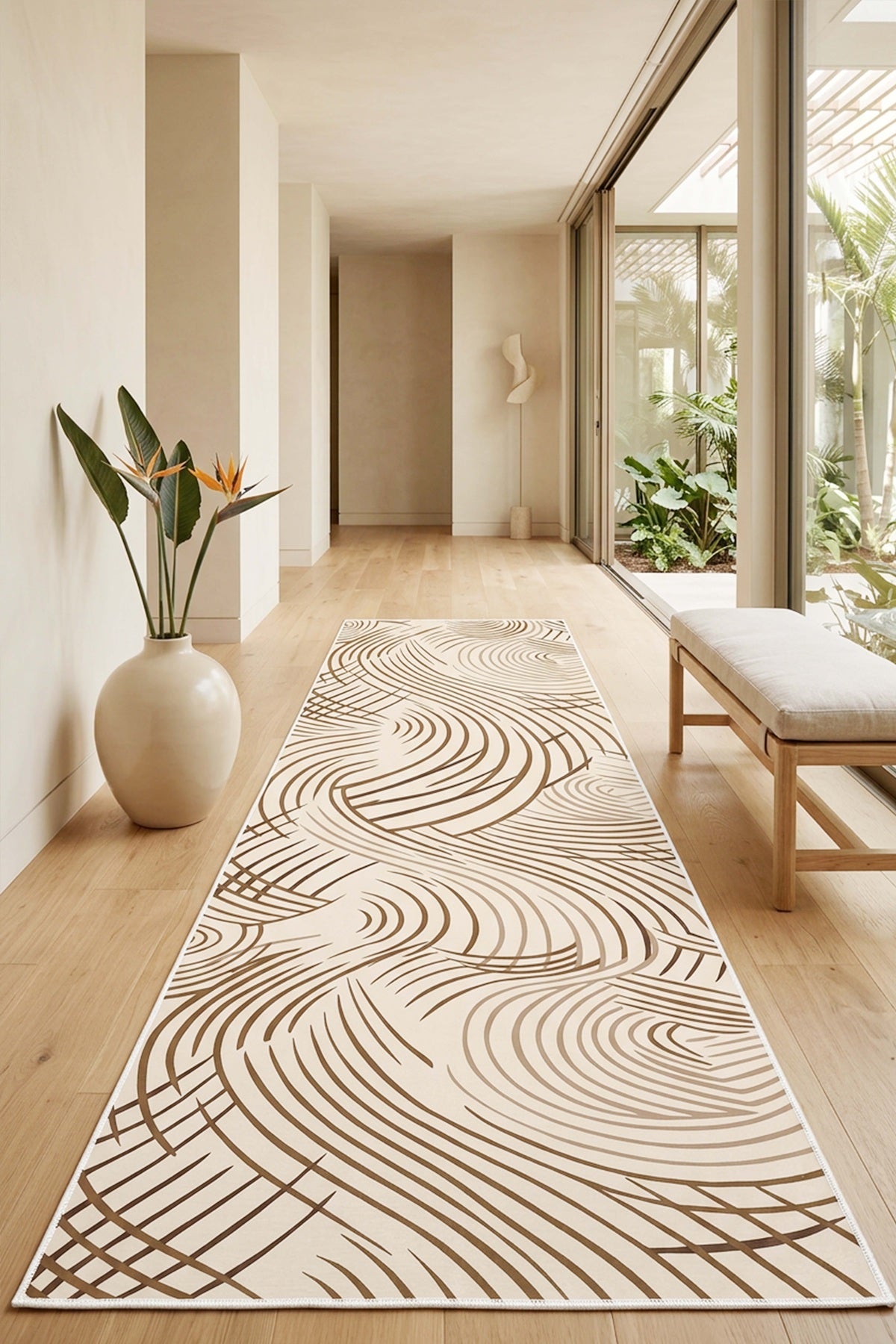 West Home Digital Print Washable Non-Slip Living Room, Kitchen and Hallway Rug - 786 Beige