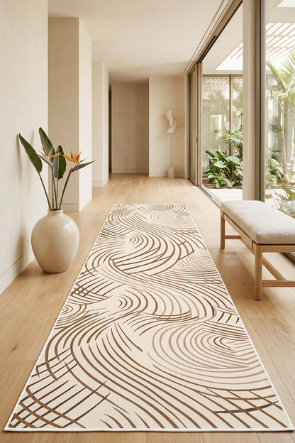 West Home Digital Print Washable Non-Slip Living Room, Kitchen and Hallway Rug - 786 Beige