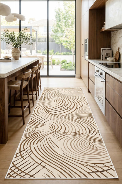 West Home Digital Print Washable Non-Slip Living Room, Kitchen and Hallway Rug - 786 Beige
