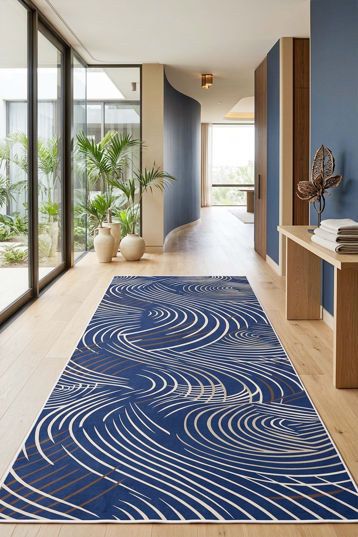 West Home Dijital Baskılı Yıkanabilir Kaymaz Taban Salon, Mutfak ve Yolluk Halısı-944 Blue