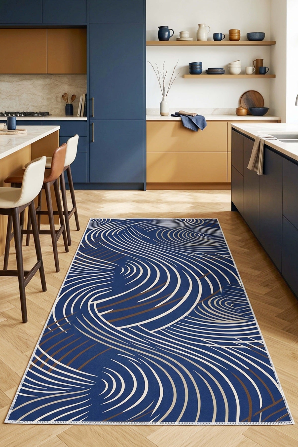 West Home Dijital Baskılı Yıkanabilir Kaymaz Taban Salon, Mutfak ve Yolluk Halısı-944 Blue
