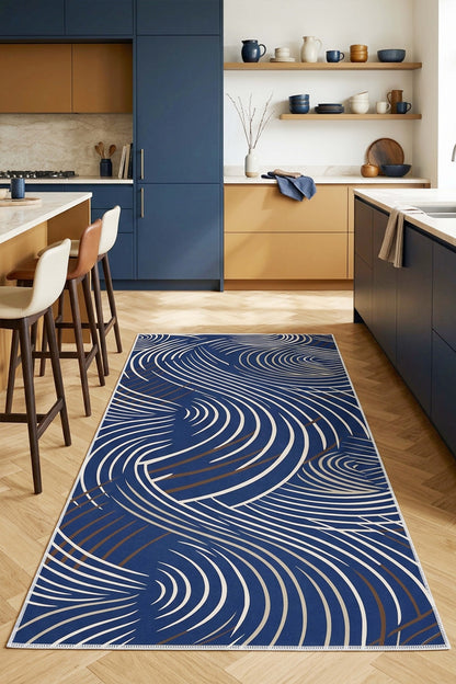 West Home Dijital Baskılı Yıkanabilir Kaymaz Taban Salon, Mutfak ve Yolluk Halısı-944 Blue