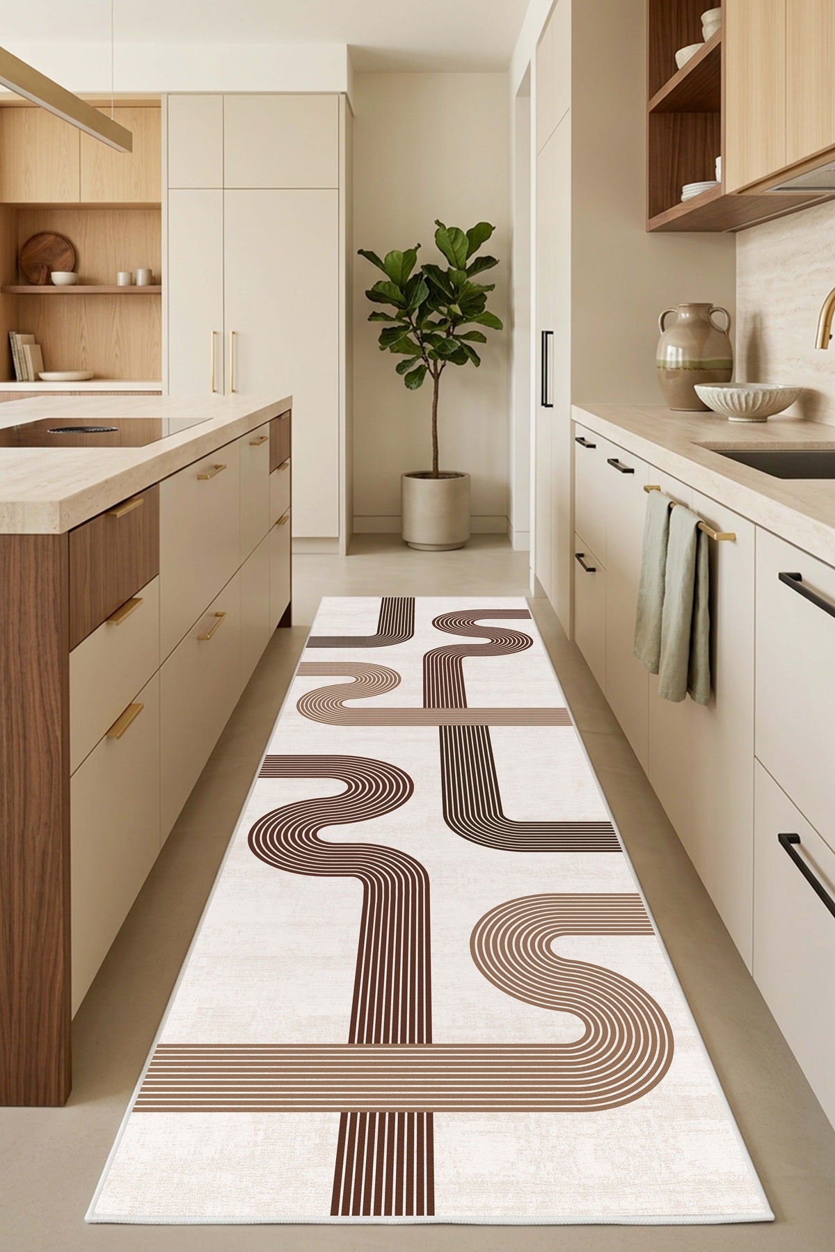 West Home Dijital Baskılı Yıkanabilir Kaymaz Taban Salon, Mutfak ve Yolluk Halısı-945 Beige