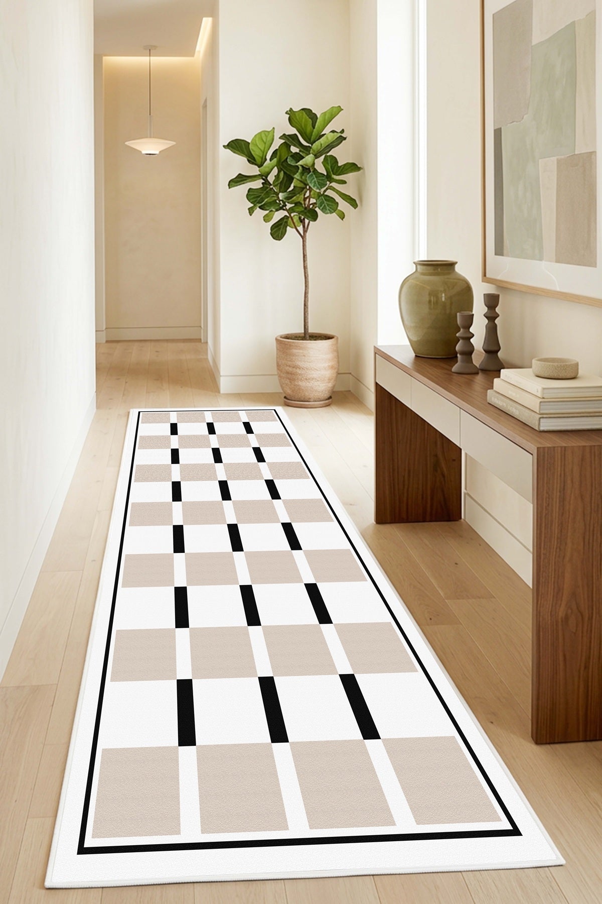 West Home Digital Print Washable Non-Slip Living Room, Kitchen and Hallway Rug - 422 White
