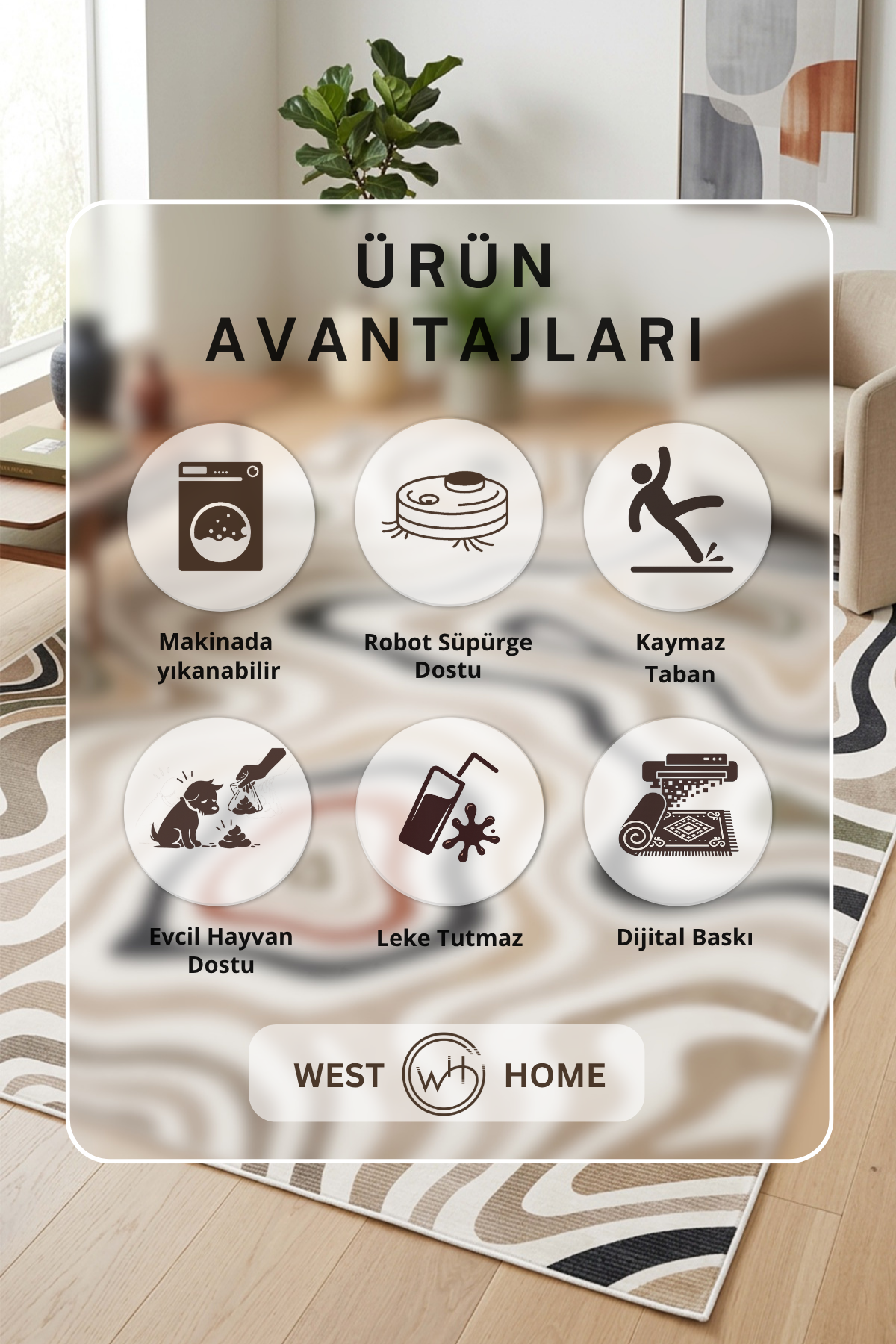 West Home Dijital Baskılı Yıkanabilir Kaymaz Taban Salon, Mutfak ve Yolluk Halısı-952 Multy