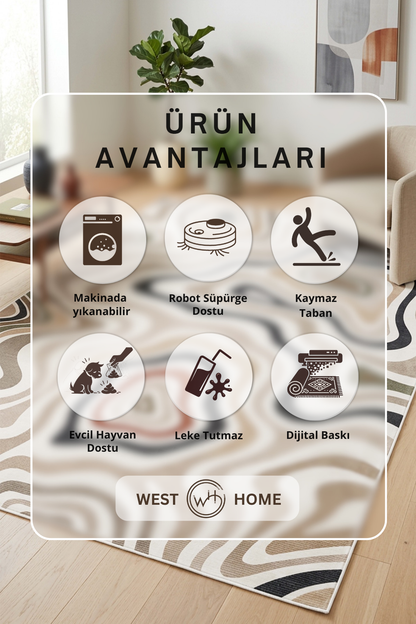 West Home Dijital Baskılı Yıkanabilir Kaymaz Taban Salon, Mutfak ve Yolluk Halısı-952 Multy