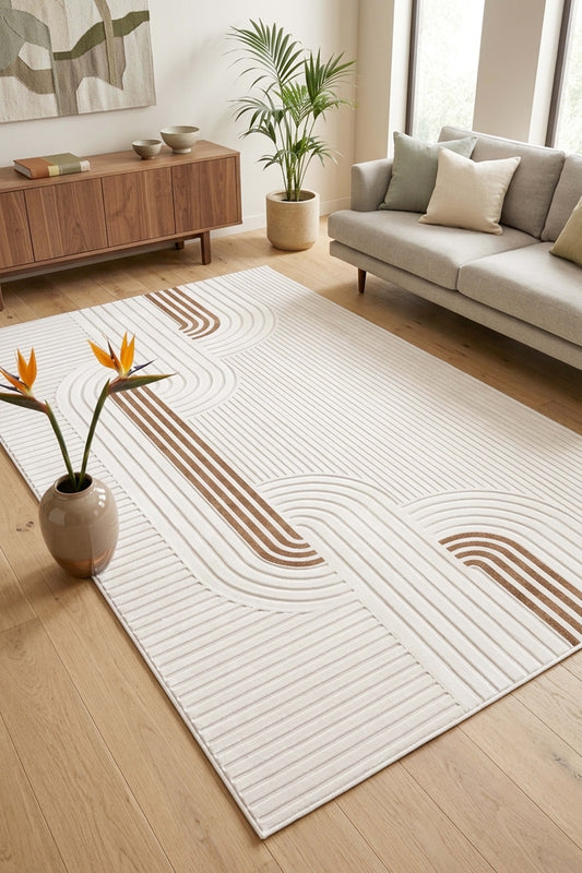 West Home Digital Print Washable Non-Slip Living Room, Kitchen and Hallway Rug - 422 White