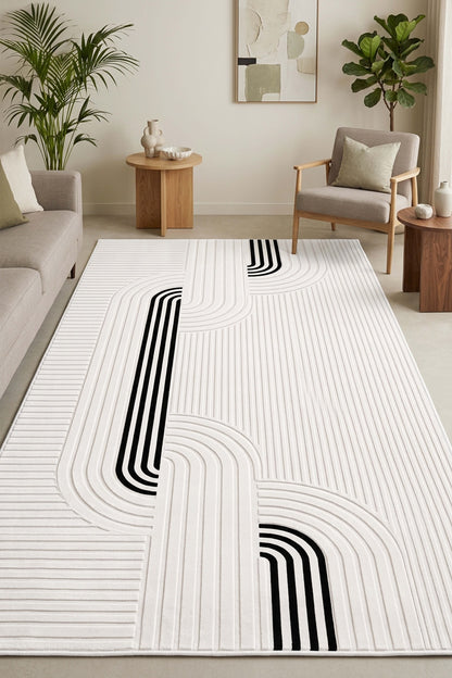 West Home Dijital Baskılı Yıkanabilir Kaymaz Taban Salon, Mutfak ve Yolluk Halısı-960 White