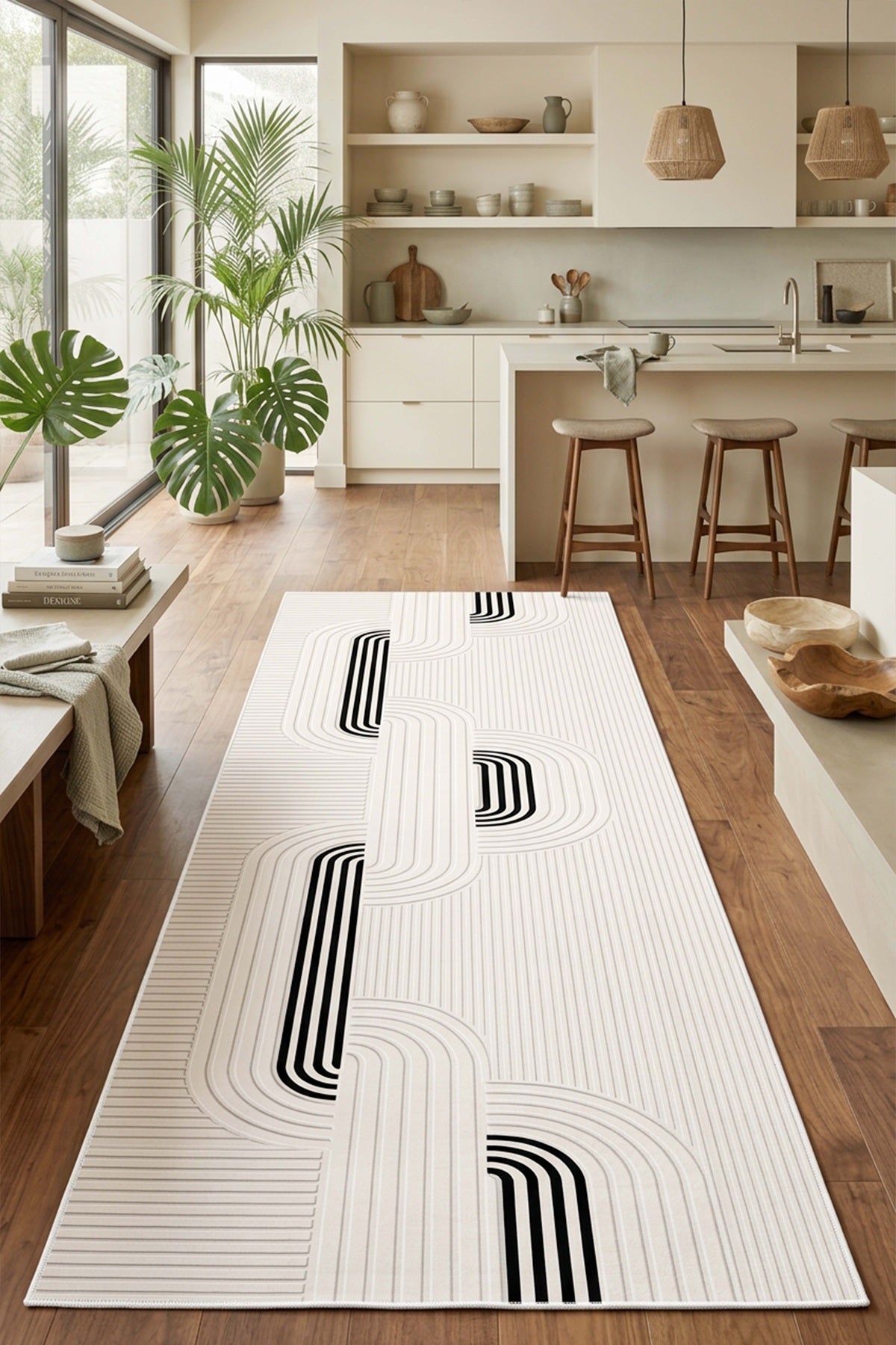 West Home Dijital Baskılı Yıkanabilir Kaymaz Taban Salon, Mutfak ve Yolluk Halısı-960 White