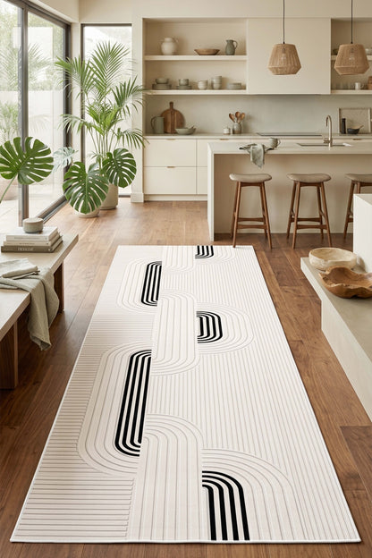 West Home Dijital Baskılı Yıkanabilir Kaymaz Taban Salon, Mutfak ve Yolluk Halısı-960 White