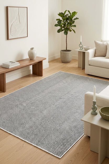 West Home Digital Print Washable Non-Slip Living Room, Kitchen and Hallway Rug - 875 Grey