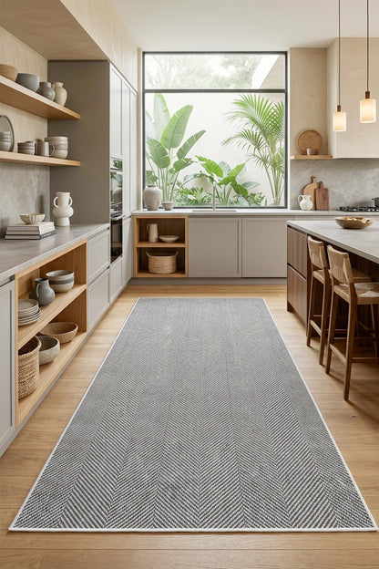 West Home Digital Print Washable Non-Slip Living Room, Kitchen and Hallway Rug - 875 Grey