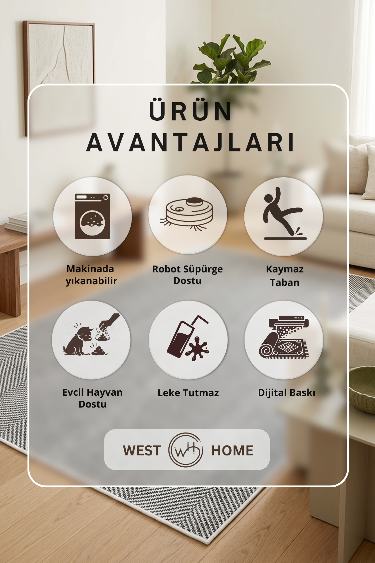West Home Digital Print Washable Non-Slip Living Room, Kitchen and Hallway Rug - 875 Grey