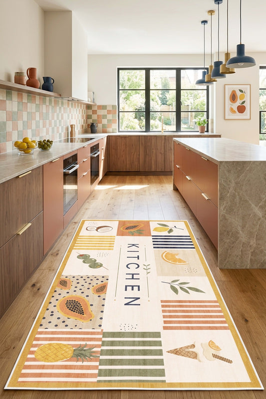 West Home Digital Print Washable Non-Slip Living Room, Kitchen and Hallway Rug - 786 Beige