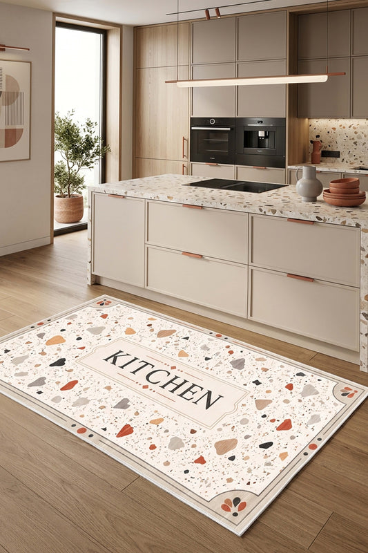 West Home Digital Print Washable Non-Slip Living Room, Kitchen and Hallway Rug - 786 Beige